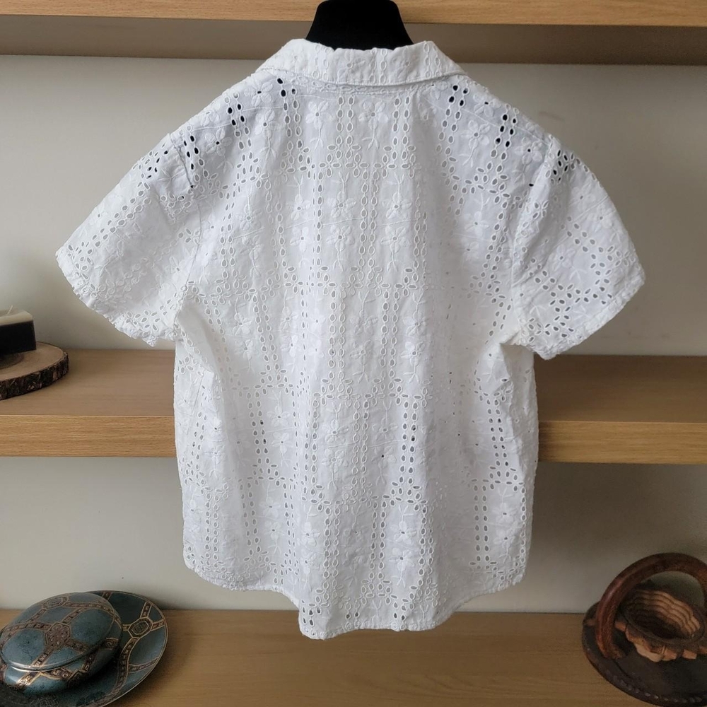 Madewell White Eyelet Button-Up Shirt Women's Top - Picture 5 of 6